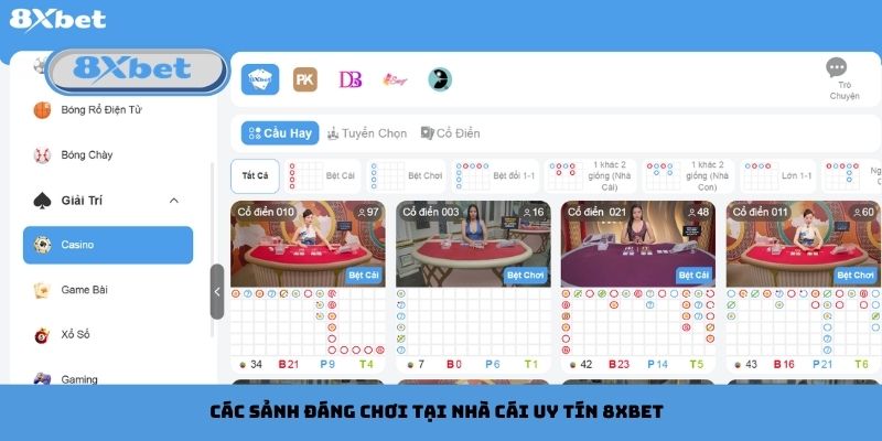 Các sảnh đáng chơi tại nhà cái uy tín 8xbet

