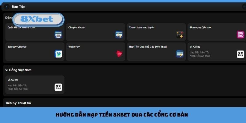 Hướng dẫn nạp tiền 8xbet qua các cổng cơ bản